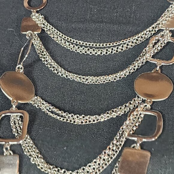 Chico's Vtg Sliver Tone Circle Square Chunky Layered Bib Statement 19" Necklace - Picture 7 of 16